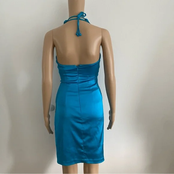 Cache Blue Satin Halter Dress Size 0 - Picture 3 of 8